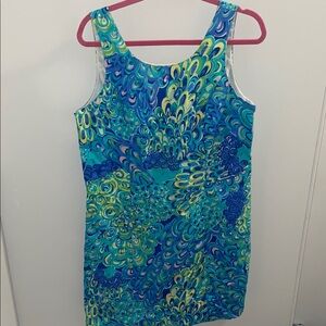 Lilly Pulitzer Blue and Green Patterned Sleeveless Mini Dress